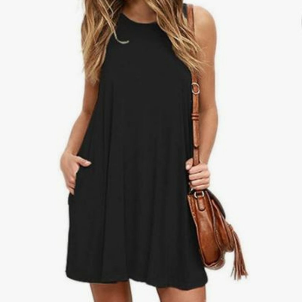 Summer Casual T Shirt Dresses Beach Cover up Plain Pleated Tank Dress